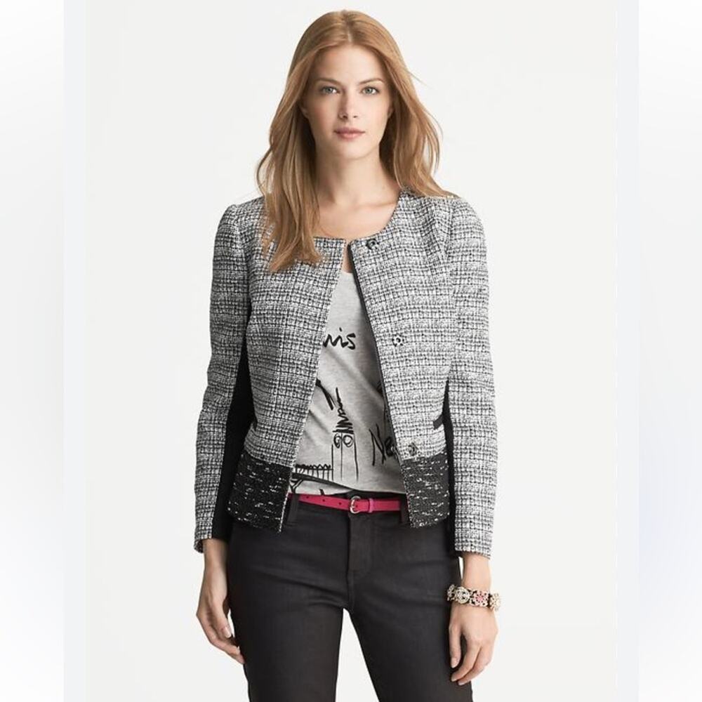 Banana Republic Textured Black Grey Parisian Jacket Tweed Women's 0 Blazer